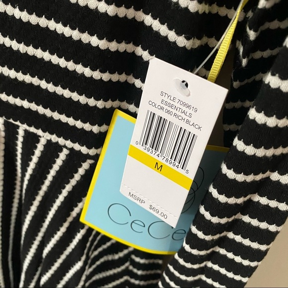 CeCe | Scalloped Knit Swing Top Black & White - Picture 3 of 6